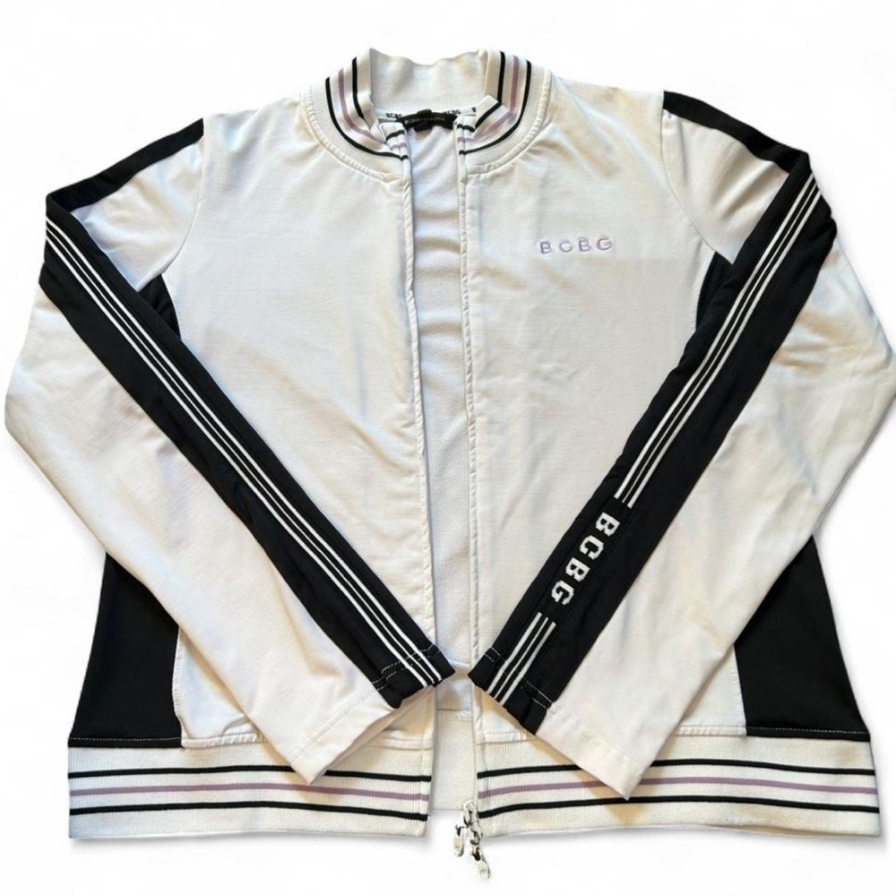 VTG BCBGMAXAZRIA Track Jacket M/L Zip Up Athleisure Logo True Y2K Streetwear